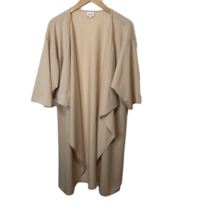 LuLaRoe Womens Size L Open Front Kimono Cardigan Tan Flowy Monroe Waterfall Knit